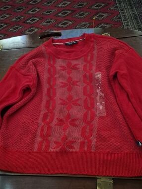 Nautica Men's Red Textured Crewneck Sweater